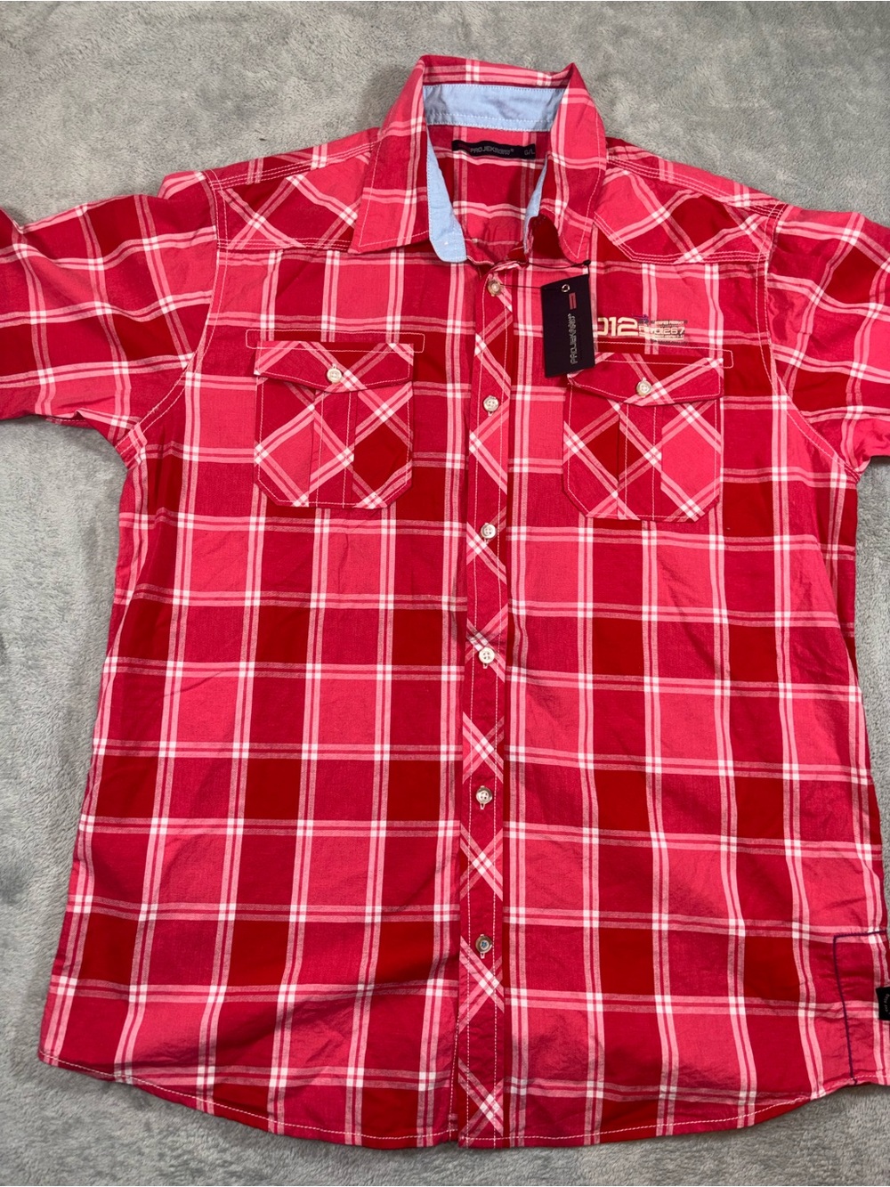 Projek Raw Mens Red Plaid Short Sleeve Button Down Shirt Large NWT